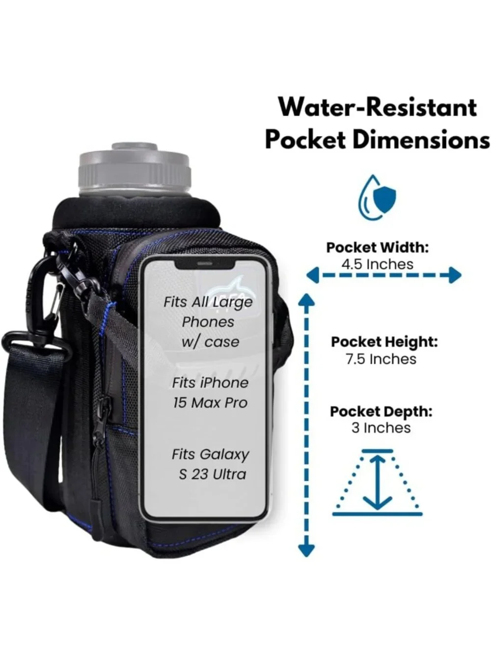 Insulated 32 oz Water Bottle Sling with Carry Handle & Shoulder Strap - Perfect